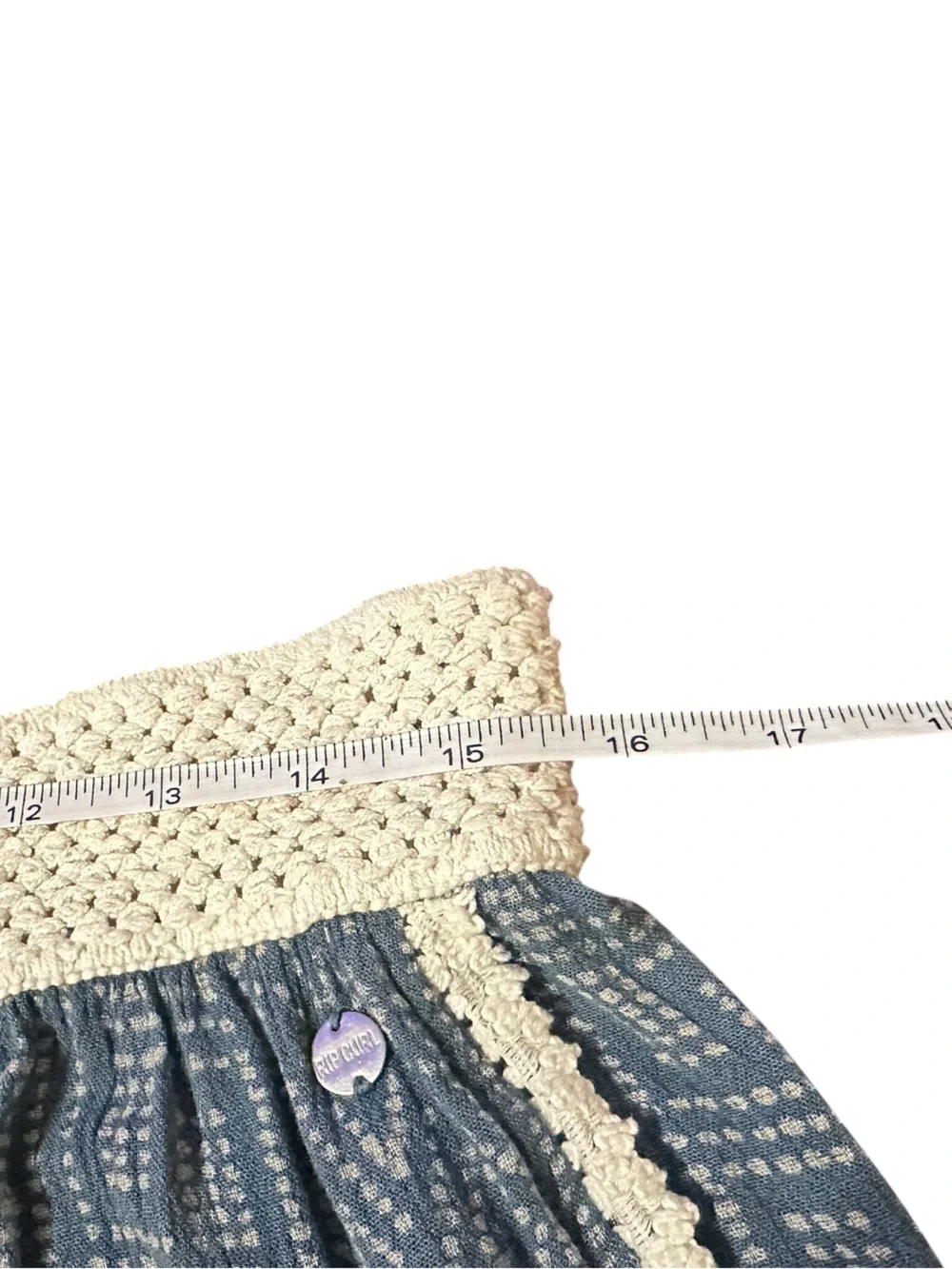 Rip Curl Blue Patterned Crochet Waist Shorts with Cream Trim